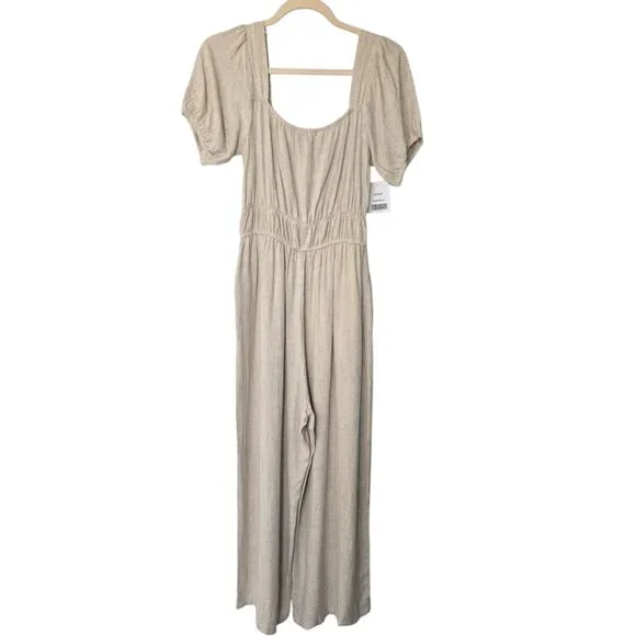 HYFVE - Neutral Puff Sleeve Wide Leg Jumpsuit - Size Small - Picture 2 of 13